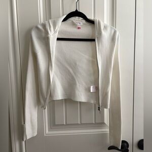 No Boundaries White Ribbed Zip-Up Hoodie